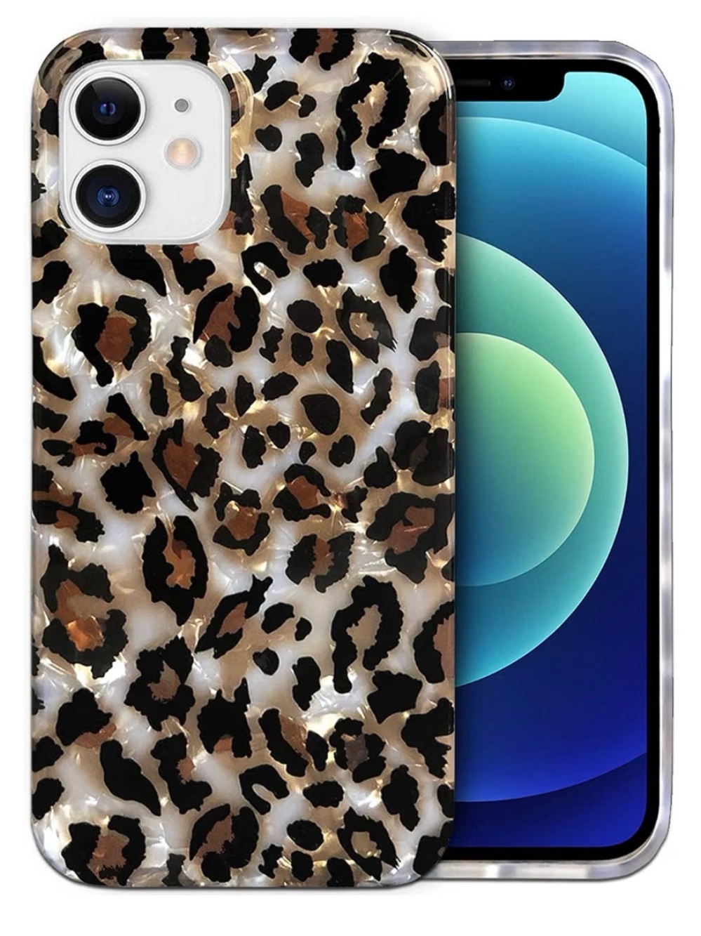 Leopard Print Phone Case for iPhone 12 - Brown & Black